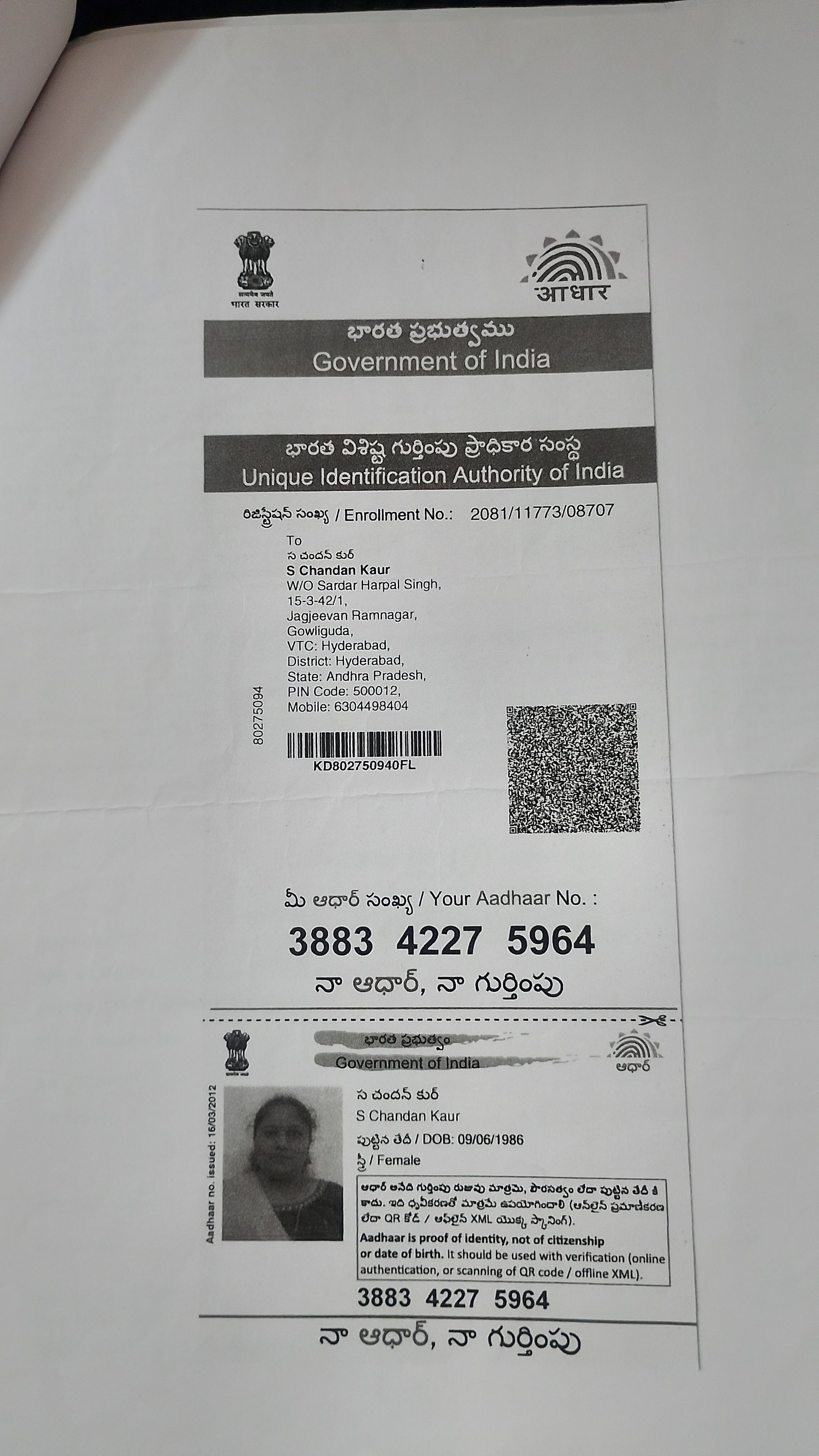 Mother Aadhaar
